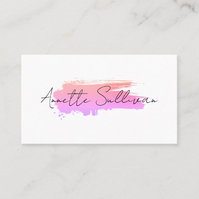 Minimalist pink brushstroke white Business Card (Front)