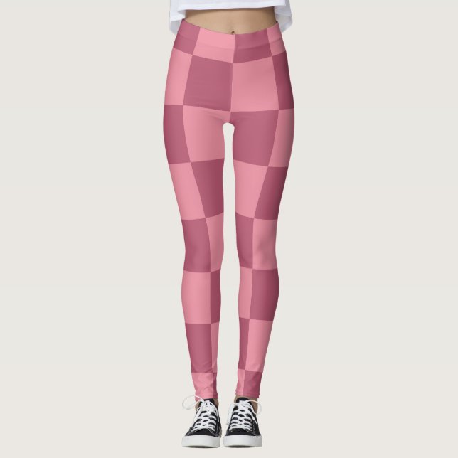Minimalist Pink Checkerboard Pattern Leggings (Front)