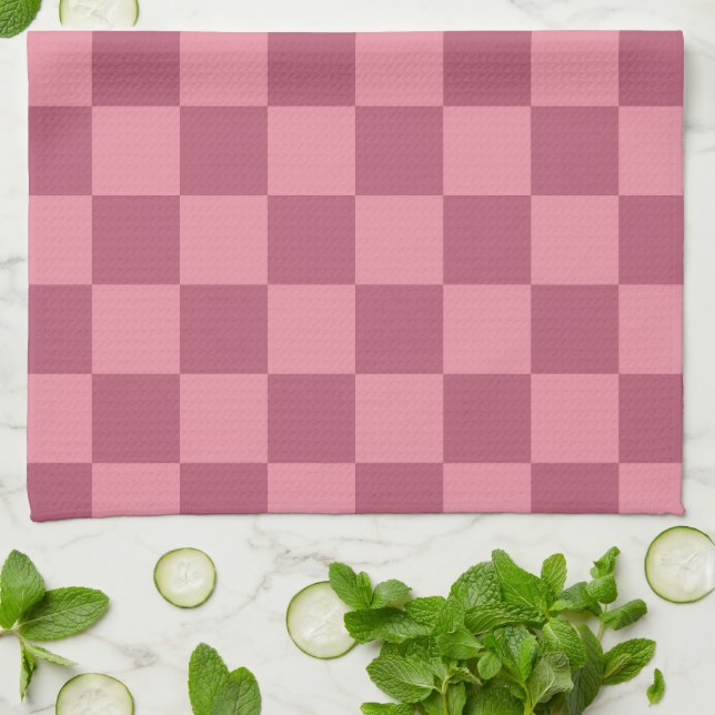 Minimalist Pink Checkerboard Pattern Tea Towel (Folded)