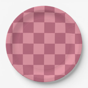 Minimalist Pink Chequerboard Pattern Paper Plate