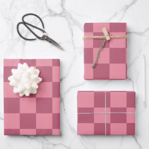 Minimalist Pink Chequerboard Pattern Wrapping Paper Sheet