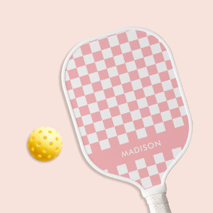 Minimalist Pink Chequered Monogram Pickleball Paddle