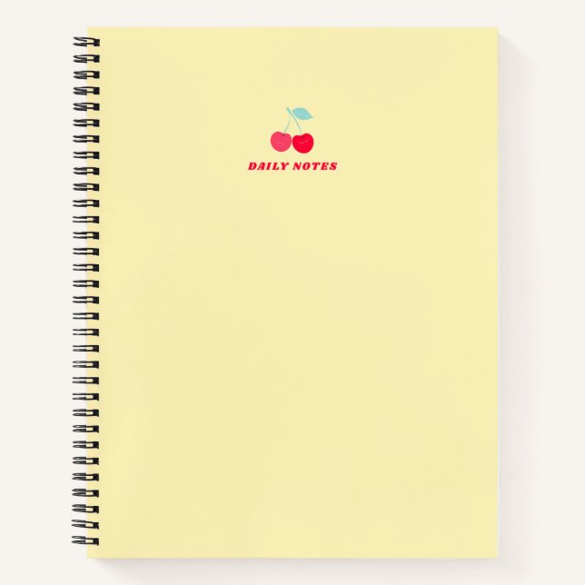 Minimalist Pink Cherry Icon Daily Notes Yellow Notebook (Front)