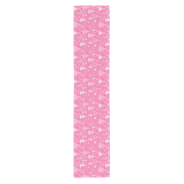 Minimalist Pink Christmas Tree Pattern Short Table Runner (Front)