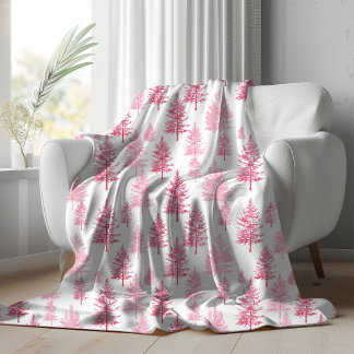 Minimalist Pink Christmas Trees Sherpa Blanket