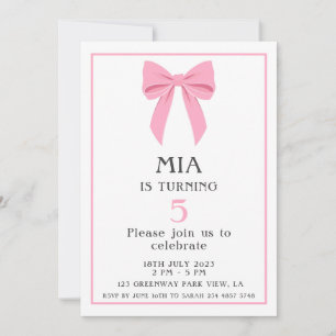 Minimalist Pink Coquette Bow Birthday Girl Invitation