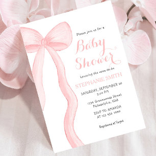 Minimalist  Pink Coquette Bow Girl Baby Shower Invitation