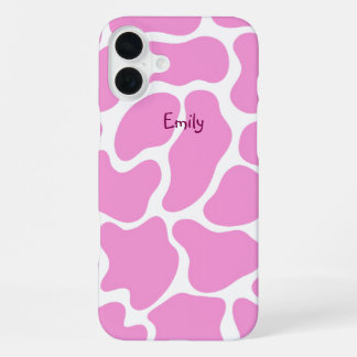 Minimalist Pink Cow Print iPhone 16 Plus Case