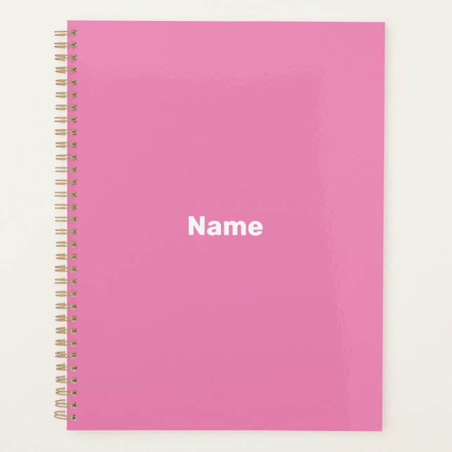 Minimalist pink custom text year monogram modern planner (Front)