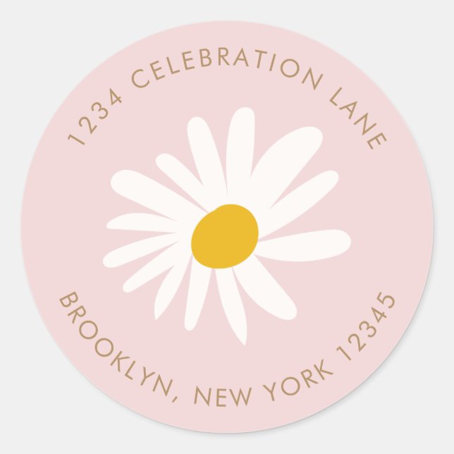 Minimalist Pink Daisy Flower Return Address Label (Front)