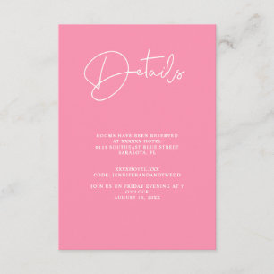 Minimalist Pink Details Wedding Details  Enclosure Card