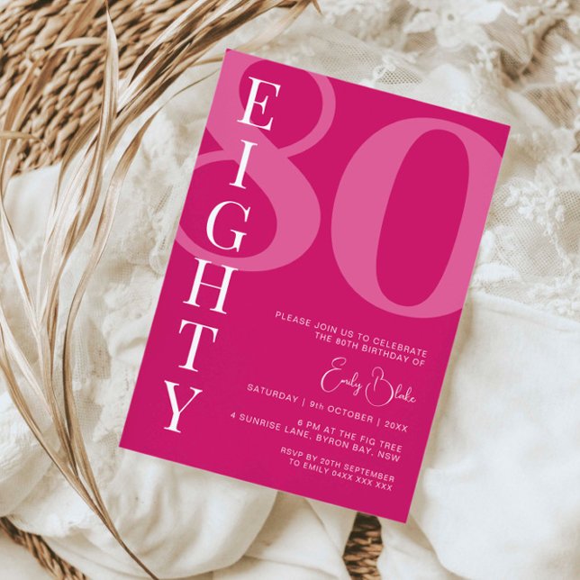Minimalist Pink Eighty 80th Birthday Party Invitation (Creator Uploaded)