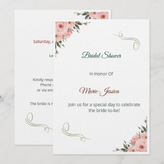Minimalist Pink Floral Bridal Shower Invitation, Invitation