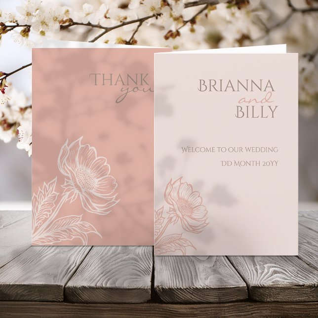 Minimalist Pink Floral Folded Wedding Program Programme (Creator Uploaded)