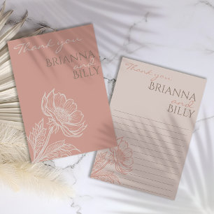 Minimalist Pink Floral Wedding Thank You Card