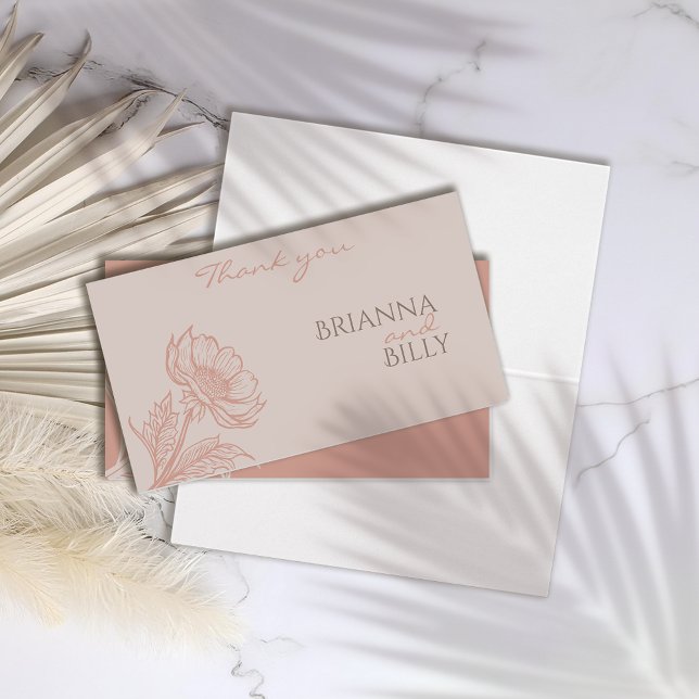 Minimalist Pink Floral Wedding Thank You Card (Creator Uploaded)