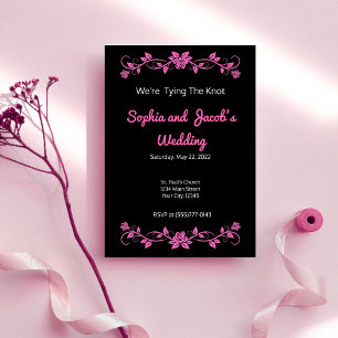 Minimalist Pink Flower Wedding Invitation