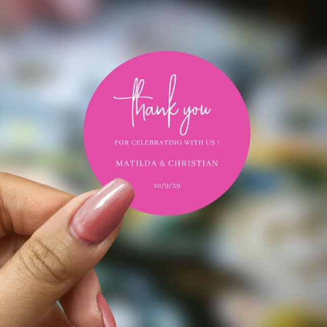 Minimalist Pink Fuchsia Wedding  Classic Round Sticker (Creator Uploaded)