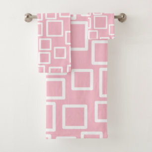 Minimalist Pink Geometric Squares Bath Towel Set