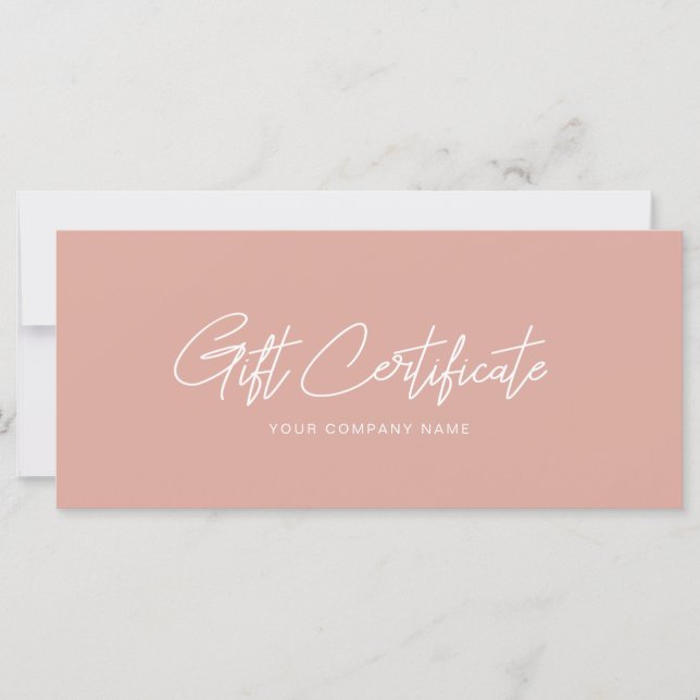 Minimalist Pink Gift Certificate Business Card (Front)