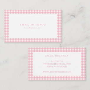 Minimalist Pink Gingham Plaid Business Card