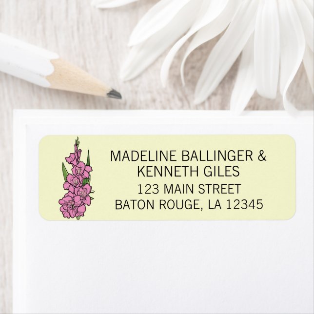 Minimalist Pink Gladiolus Wedding Address Label (Insitu)