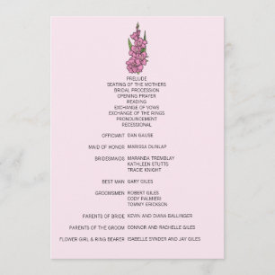 Minimalist Pink Gladiolus Wedding Program Programme