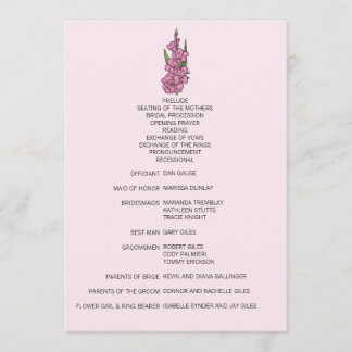 Minimalist Pink Gladiolus Wedding Program Programme