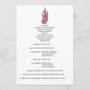 Minimalist Pink Gladiolus Wedding Program Programme