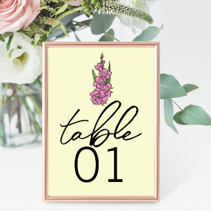 Minimalist Pink Gladiolus Wedding Table Numbers