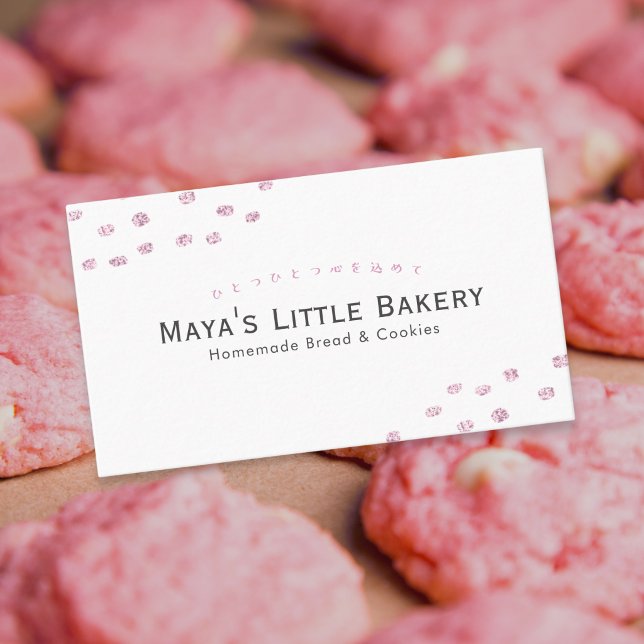 Minimalist Pink Glitter Dot Bakery Business Card (Creator Uploaded)