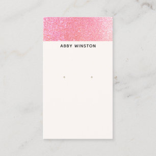Minimalist Pink Glitter Earring Holder Business Card