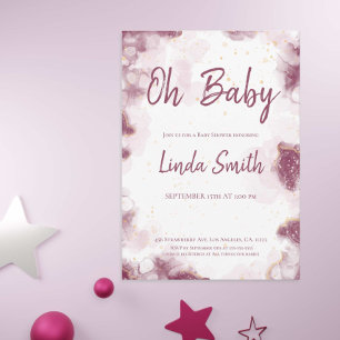 Minimalist Pink Gold Watercolor Girl Baby Shower I Invitation