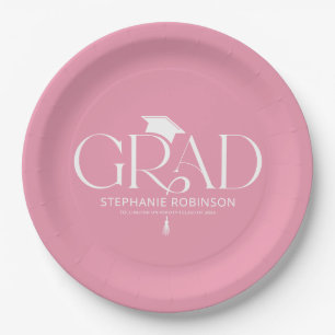 Minimalist Pink Graduation Cap & Tassel Paper Plate
