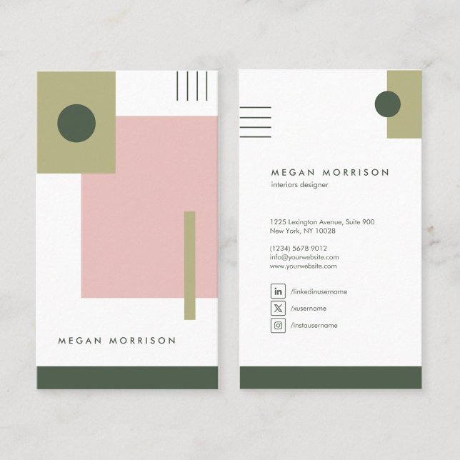 minimalist pink green bauhaus geometry business card (Creator Uploaded)