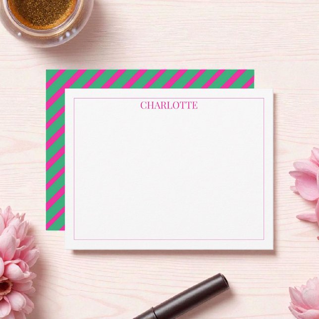 Minimalist Pink & Green Stripes Classic Chic Card (Creator Uploaded)