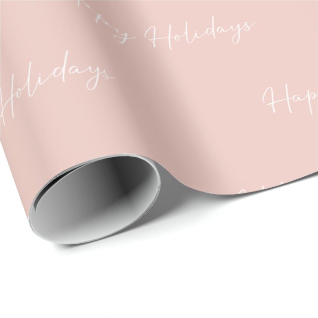 Minimalist Pink Happy Holidays Calligraphy Gift Wrapping Paper (Roll Corner)
