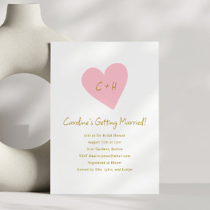 Minimalist Pink Heart Love Initials Bridal Shower Invitation