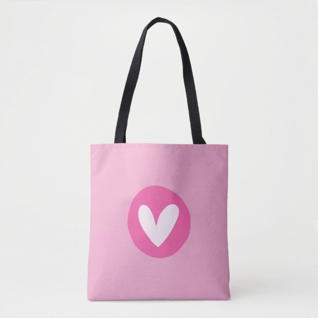 Minimalist Pink Heart Tote Bag (Front)