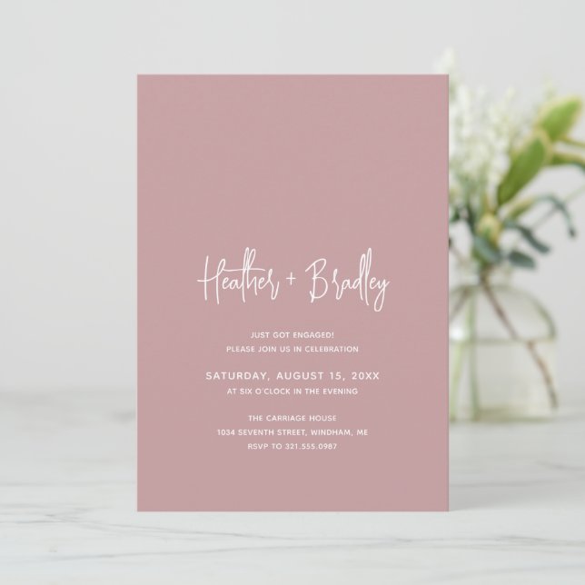 Minimalist Pink Modern Engagement Party Invitation (Standing Front)