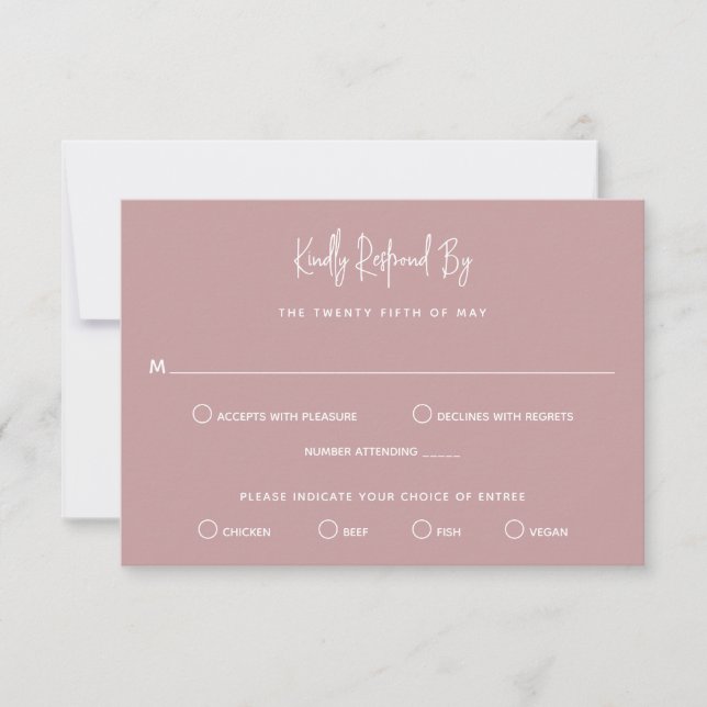 Minimalist Pink Modern Wedding RSVP Card (Front)