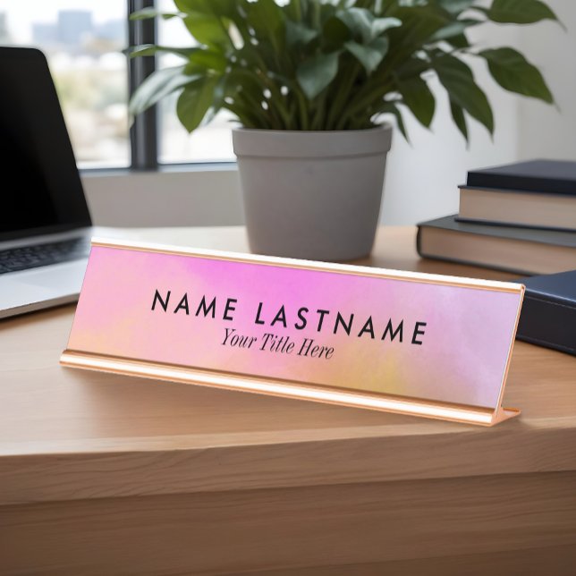 Minimalist Pink Mustard Yellow Custom Desk Name Plate (Creator Uploaded)