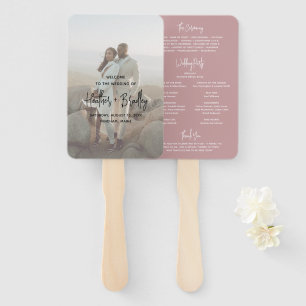 Minimalist Pink Photo Modern Wedding Program Hand Fan
