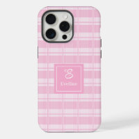 Minimalist Pink Plaid iPhone Case – Name Monogram