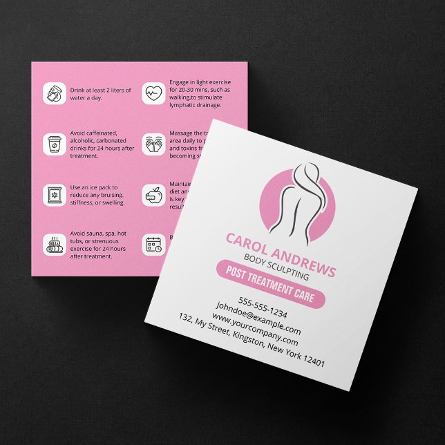 Minimalist Pink Pre/Post Treatment Body Sculpting  Square Business Card (Creator Uploaded)