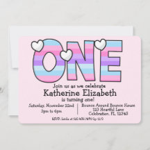 Minimalist Pink Purple Ombre First Birthday 