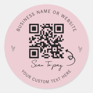 Minimalist Pink QR Code Scan to Pay Business Classic Round Sticker