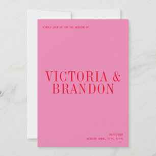 Minimalist Pink Red Chic Typography Modern Wedding Invitation
