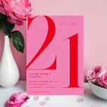 Minimalist Pink Red Modern Chic 21st Birthday Invitation<br><div class="desc">Minimalist Pink Red Modern Chic 21st Birthday Invitation</div>