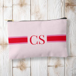Minimalist Pink Red Stripe Initial Monogram Accessory Pouch<br><div class="desc">Create your own personalised cosmetic and makeup bag with modern minimalist initials monogram.</div>